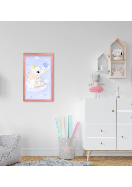 Gift Sevimli Fil Tasarımlı Dekoratif Pembe Ahşap Çerçeveli Çocuk Odası Tablo-9