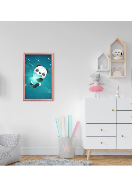 Gift Panda Tasarımlı Dekoratif Pembe Ahşap Çerçeveli Çocuk Odası Tablo-3