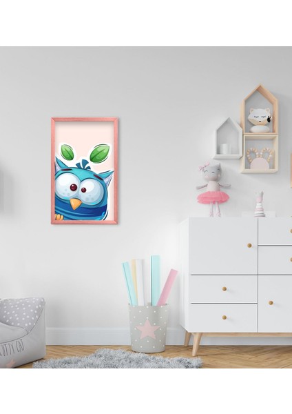 Gift Baykuş Tasarımlı Dekoratif Pembe Ahşap Çerçeveli Çocuk Odası Tablo-1
