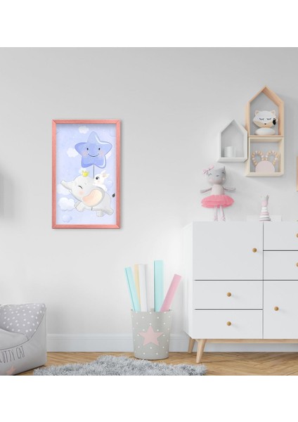 Gift Sevimli Fil Tasarımlı Dekoratif Pembe Ahşap Çerçeveli Çocuk Odası Tablo-10