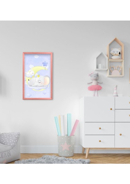 Gift Sevimli Fil Tasarımlı Dekoratif Pembe Ahşap Çerçeveli Çocuk Odası Tablo-11