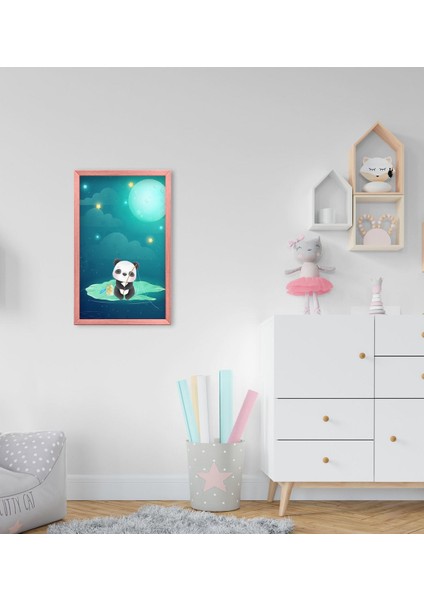 Gift Panda Tasarımlı Dekoratif Pembe Ahşap Çerçeveli Çocuk Odası Tablo-2