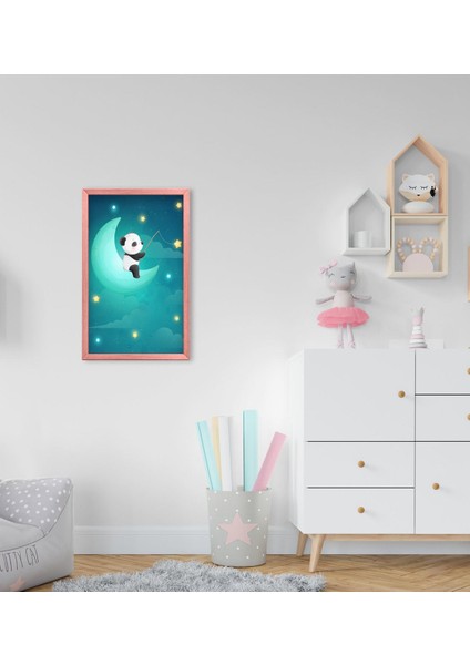 Gift Panda Tasarımlı Dekoratif Pembe Ahşap Çerçeveli Çocuk Odası Tablo-1