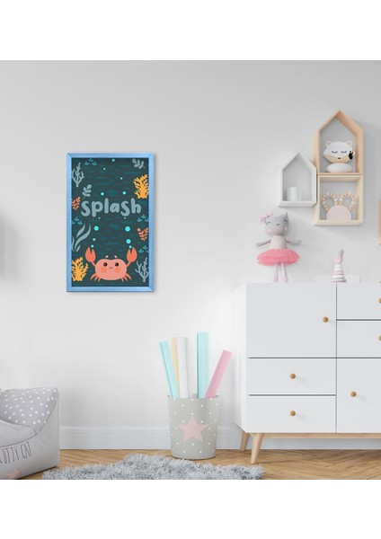 Gift Yengeç Tasarımlı Dekoratif Mavi Ahşap Çerçeveli Çocuk Odası Tablo-1