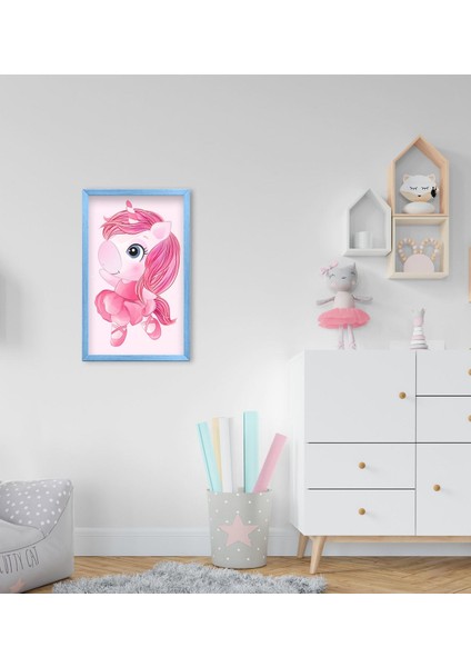 Gift Unicorn Tasarımlı Dekoratif Mavi Ahşap Çerçeveli Çocuk Odası Tablo-4