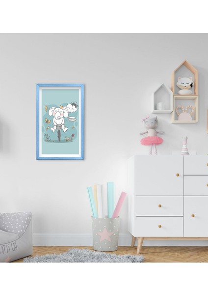 Gift Tatlı Fil Tasarımlı Dekoratif Mavi Ahşap Çerçeveli Çocuk Odası Tablo-2