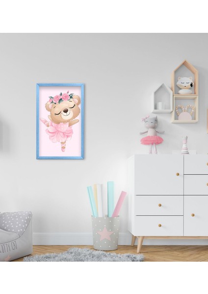 Gift Sevimli Ayıcık Tasarımlı Dekoratif Mavi Ahşap Çerçeveli Çocuk Odası Tablo-2