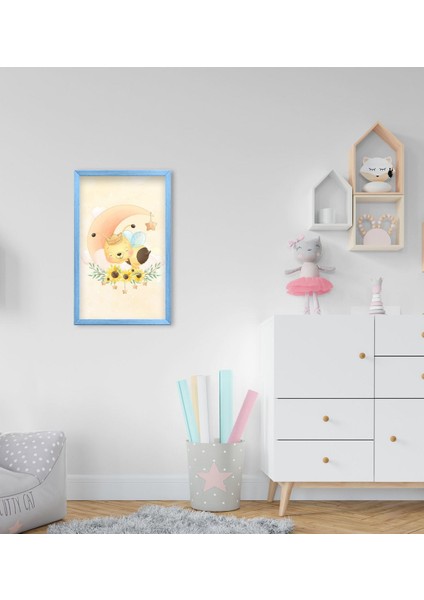 Gift Sevimli Arı Tasarımlı Dekoratif Mavi Ahşap Çerçeveli Çocuk Odası Tablo-2