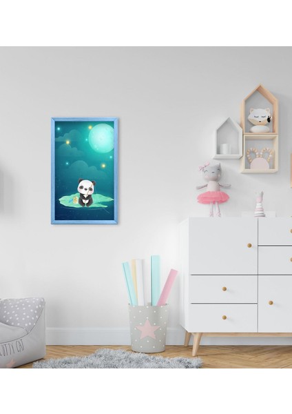 Gift Panda Tasarımlı Dekoratif Mavi Ahşap Çerçeveli Çocuk Odası Tablo-2