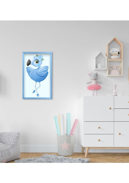 Gift Flamingo Tasarımlı Dekoratif Mavi Ahşap Çerçeveli Çocuk Odası Tablo-4