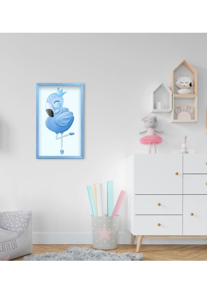 Gift Flamingo Tasarımlı Dekoratif Mavi Ahşap Çerçeveli Çocuk Odası Tablo-3