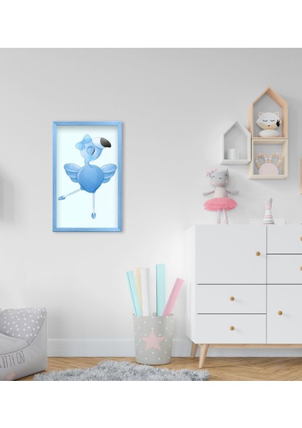 Gift Flamingo Tasarımlı Dekoratif Mavi Ahşap Çerçeveli Çocuk Odası Tablo-2
