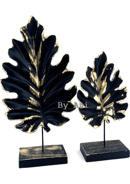 Ikili Yaprak Dekor Siyah Üzeri Gold Eskitme-Do119-3