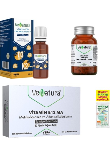 Vitamin C 1000 Mg + D3K2 20 ml Damla + Vitamin B2 Ma