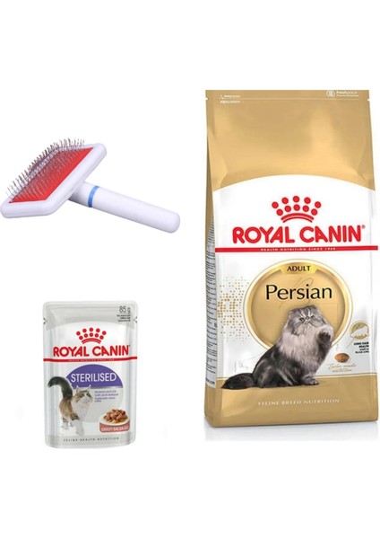 Persian Iran Kedi Maması 2 kg + Royal Canin Sterilised Pouch 85 Gr.+ Beyaz Saplı Tarak