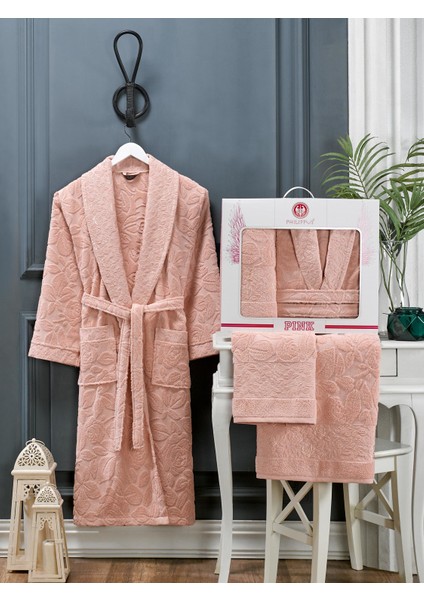Asiya Bukle Şalyaka Havlulu Bornoz Seti Kutulu Pudra