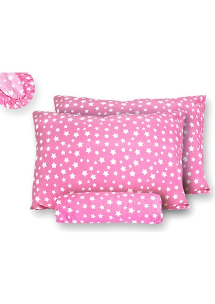 Ranforce Kumaş Lastikli Çarşaf Takımı 140x190 Pembe Yıldız Desenli