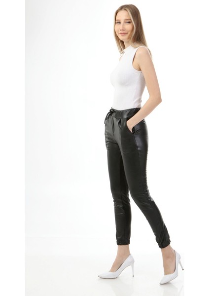 Beli Lastikli Deri Siyah Pantolon fiyatları