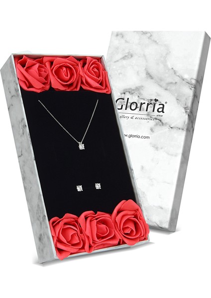 Gümüş Tektaş Kolye, Küpe, Çiçekli Hediye Seti - DT0213KL-HS fiyatları