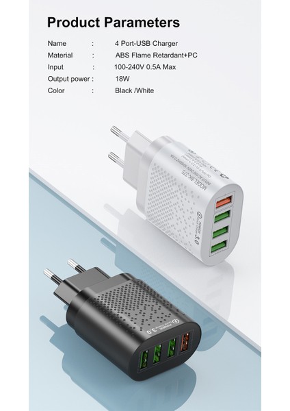 48 W 3 Amper 4 USB Portlu Hızlı Şarj Cihaz - Çoklu Şarj