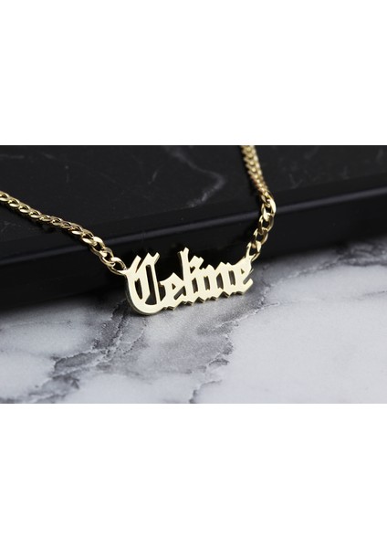 Kişiye Özel Isimli Gotik Gurmet Gümüş Kolye