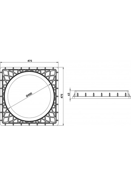 Ø 400 mm Kare El Tutamaklı Plastik Rögar Menhol Kapak ve Çerçeve