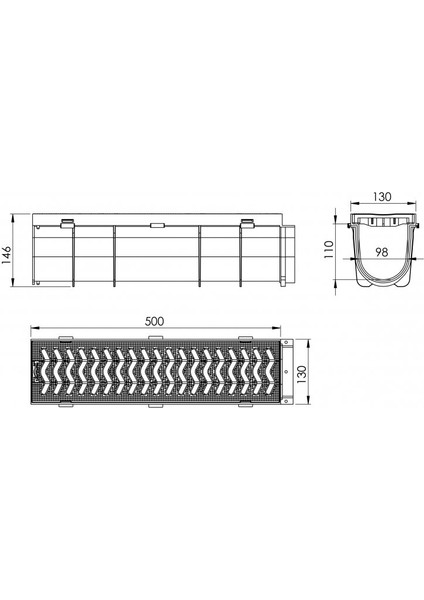130X145X500 Drenaj Kanalı Izgaralı
