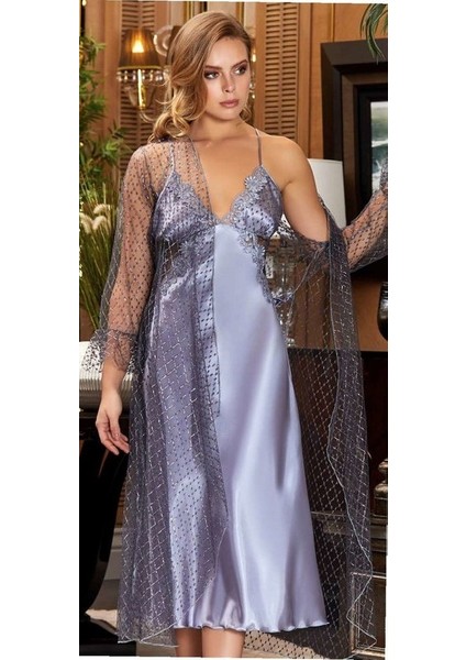 3058 Saten Gecelik Sabahlık Takım