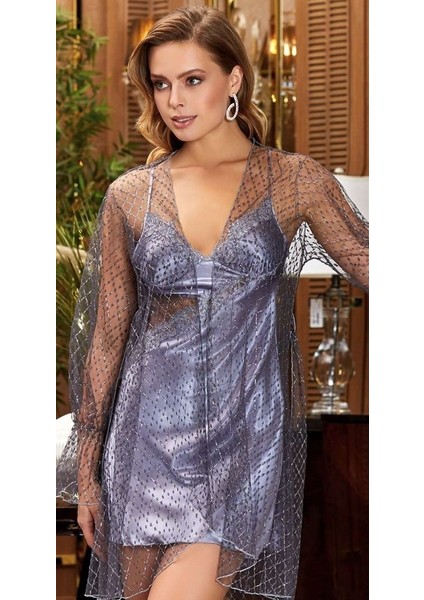 3059 Saten Gecelik Sabahlık Takım