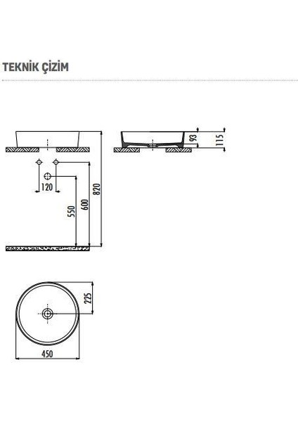 LP145 Loop 45 cm Set Üstü Çanak Lavabo Antrasit Mat