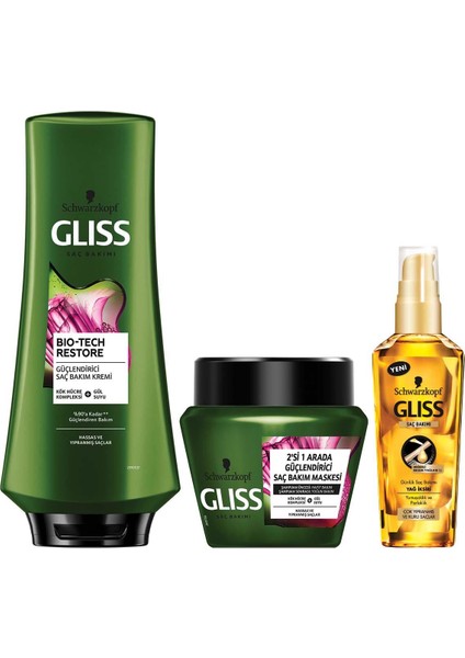 Bio-Tech Saç Kremi 360 Ml+Saç Bakım Maskesi 300 Ml + Gliss Oil Elixir Yağ İksiri 75 Ml