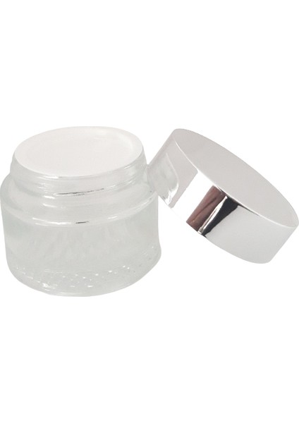 Krem Kavanozu 50 ml (3 Adet) Şeffaf Gri Kapaklı Kutu