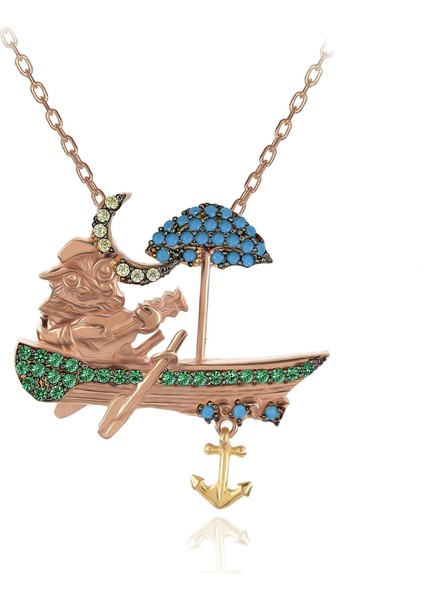 Sandalda Gitar Çalan Baykuş Gümüş Kolye
