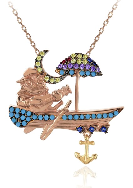 Sandalda Gitar Çalan Baykuş Gümüş Kolye