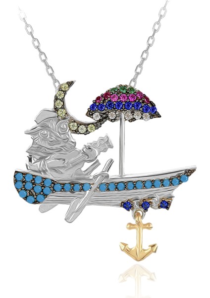 Sandalda Gitar Çalan Baykuş Gümüş Kolye