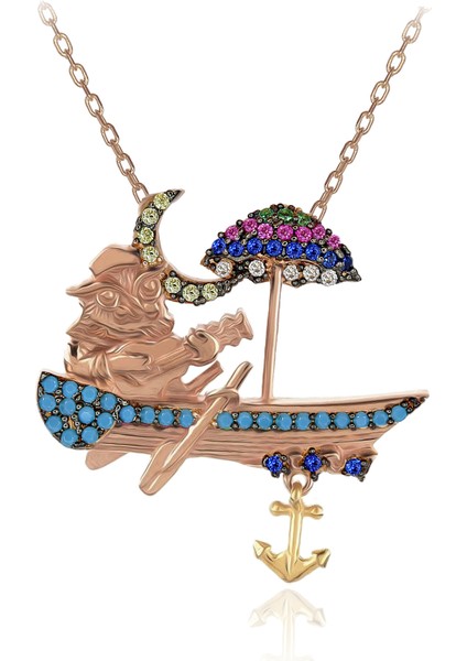 Sandalda Gitar Çalan Baykuş Gümüş Kolye