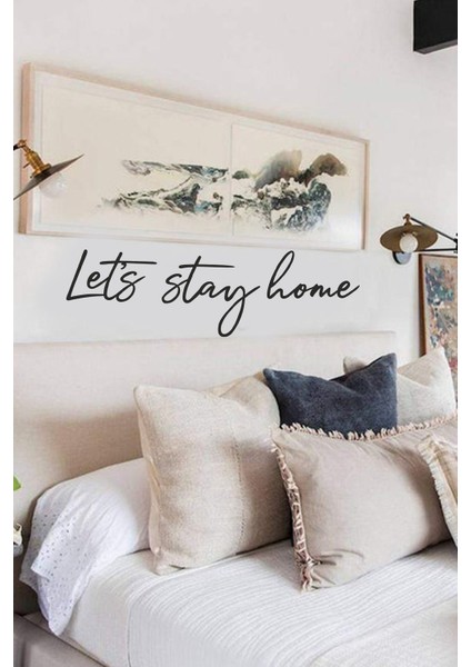 'let's Stay Home' Ahşap Duvar Yazısı