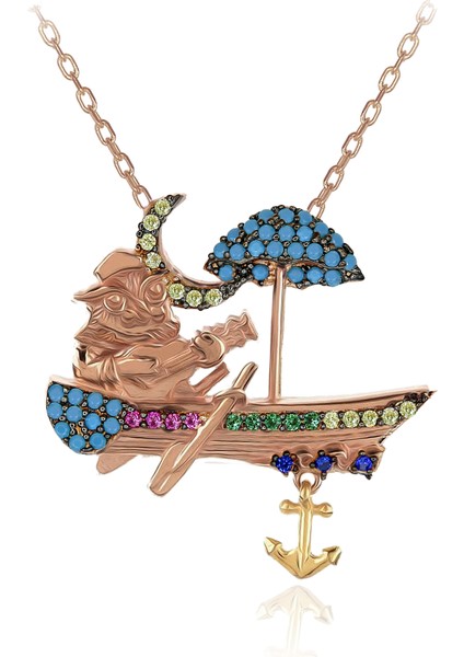 Sandalda Gitar Çalan Baykuş Gümüş Kolye