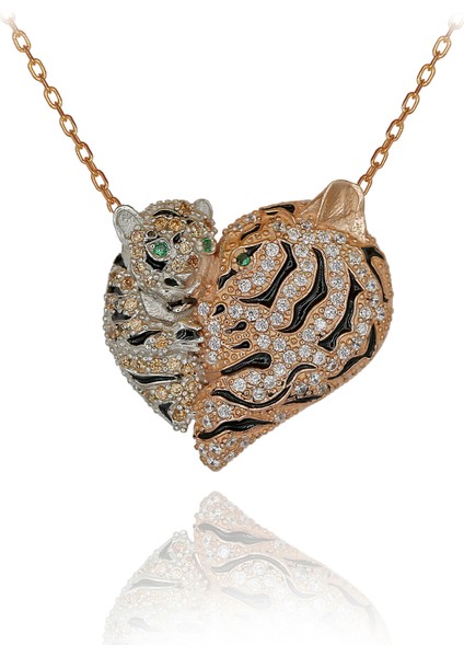 Anne Yavru Kaplan Gümüş Kolye