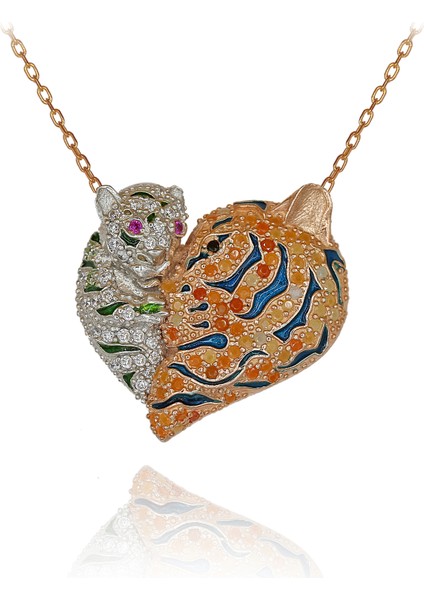 Anne Yavru Kaplan Gümüş Kolye