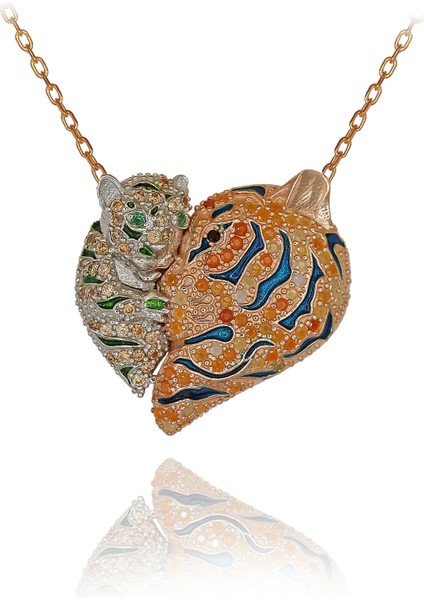 Anne Yavru Kaplan Gümüş Kolye