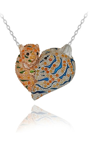 Anne Yavru Kaplan Gümüş Kolye