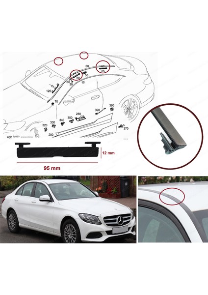 Otomotiv BSR576 Mercedes C W205 İçin Tavan Oluk Çıta Port Kapağı 95*12 mm A2057504100