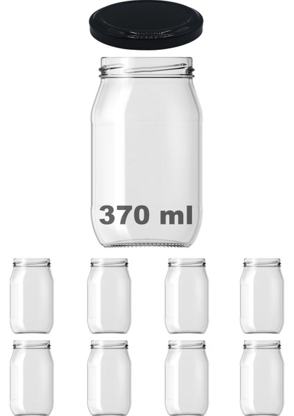 370 cc Kavanoz Metal Siyah Konserve Kapaklı 370 ml Şeffaf Cam Kavanoz 8 Adet