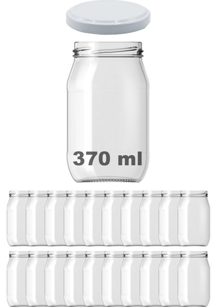 370 cc Kavanoz Metal Beyaz Konserve Kapaklı 370 ml Şeffaf Cam Kavanoz 20 Adet
