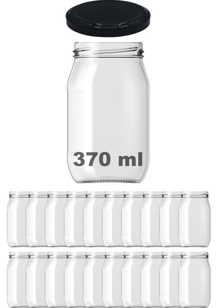 370 cc Kavanoz Metal Siyah Konserve Kapaklı 370 ml Şeffaf Cam Kavanoz 20 Adet