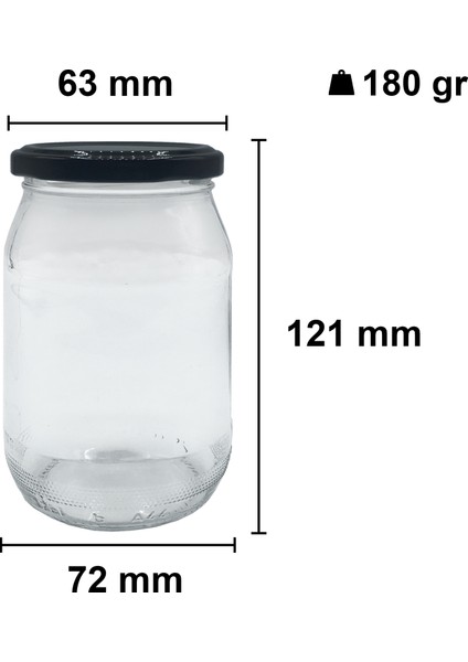 370 cc Kavanoz Metal Siyah Konserve Kapaklı 370 ml Şeffaf Cam Kavanoz 20 Adet