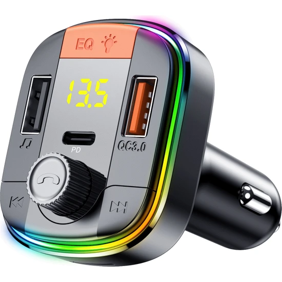 Auvc Araç Bluetooth 5.0 Fm Verici Mp3 Çalar Çift USB Şarj Cihazı - Siyah (Yurt Dışından)