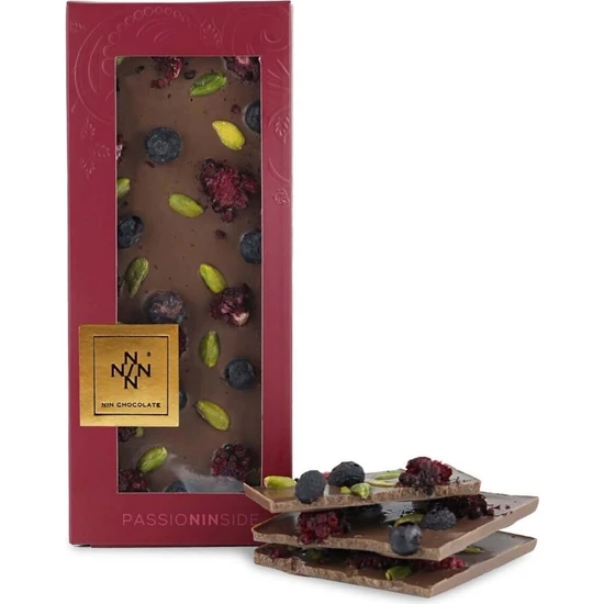 Nin Chocolate Yaban Mersini-Framuaz-Antep Fıstığı Çikolata Rüyası Sütlü Tablet Çikolata 119G
