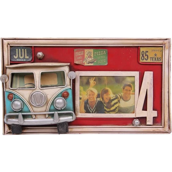 Tam İthalat Dekoratif Metal Çerçeve Minibüs Dekorlu Vintage Hediyelik